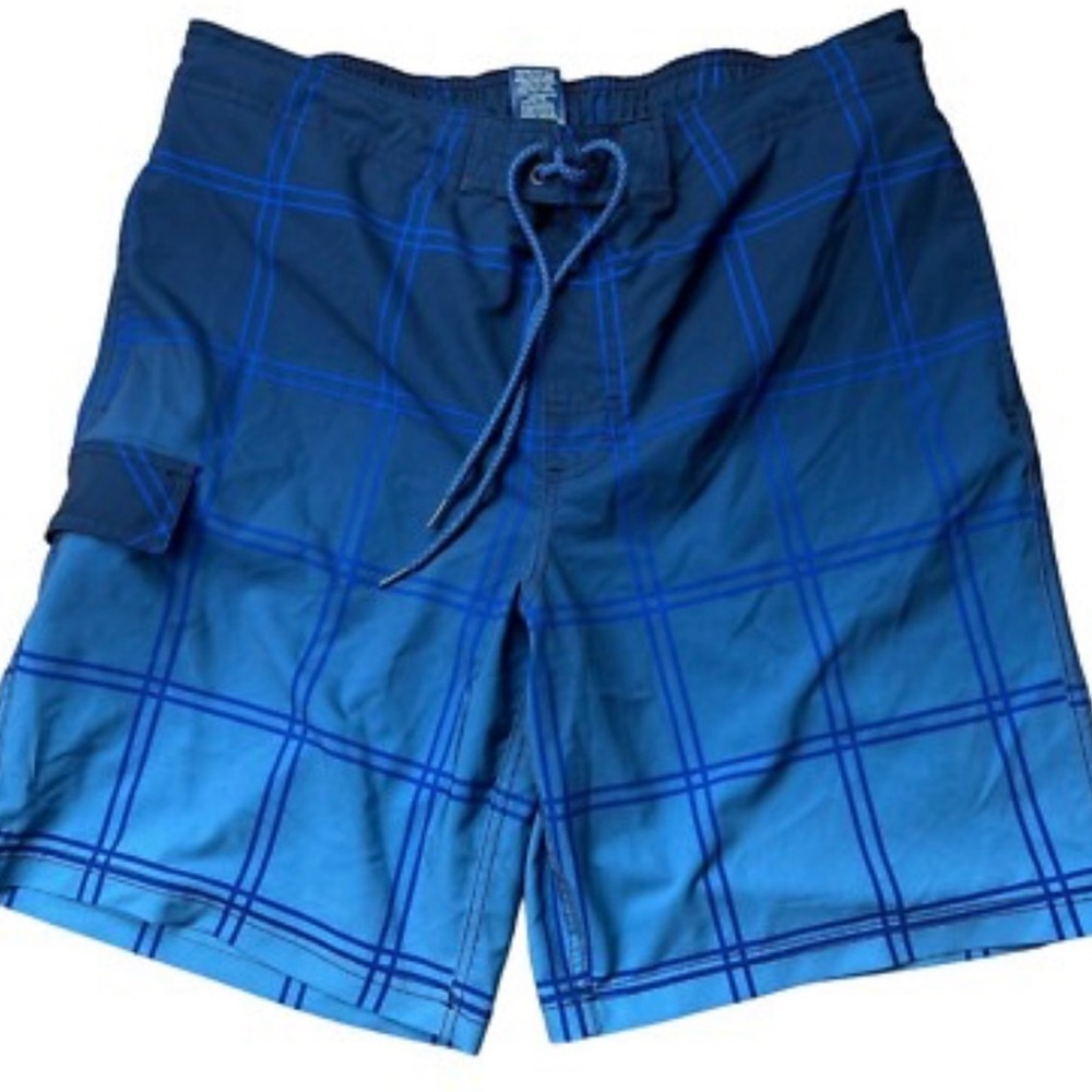 George Ombre Blue Box Pattern Swim Trunks